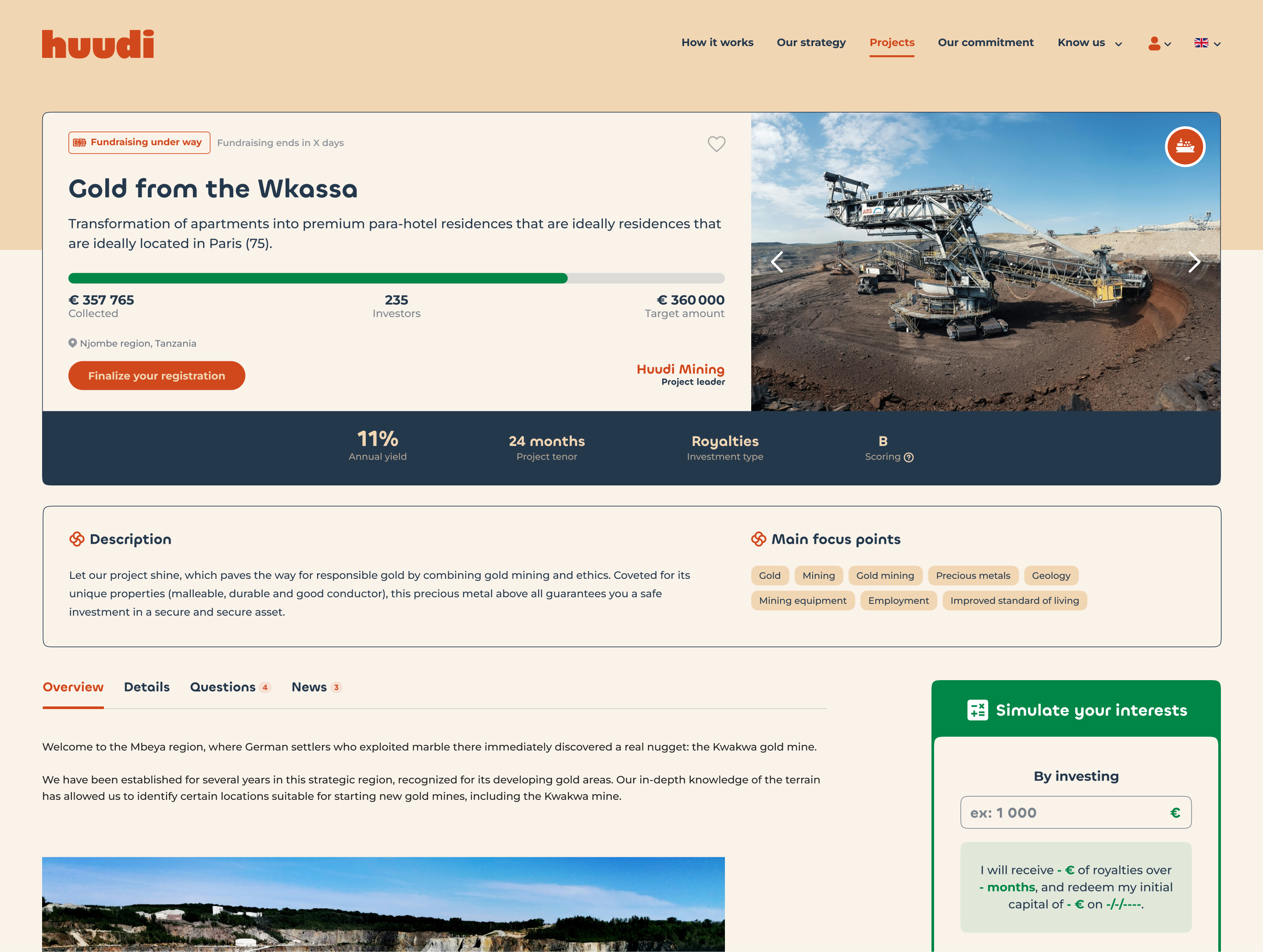 Huudi — page d'investissement