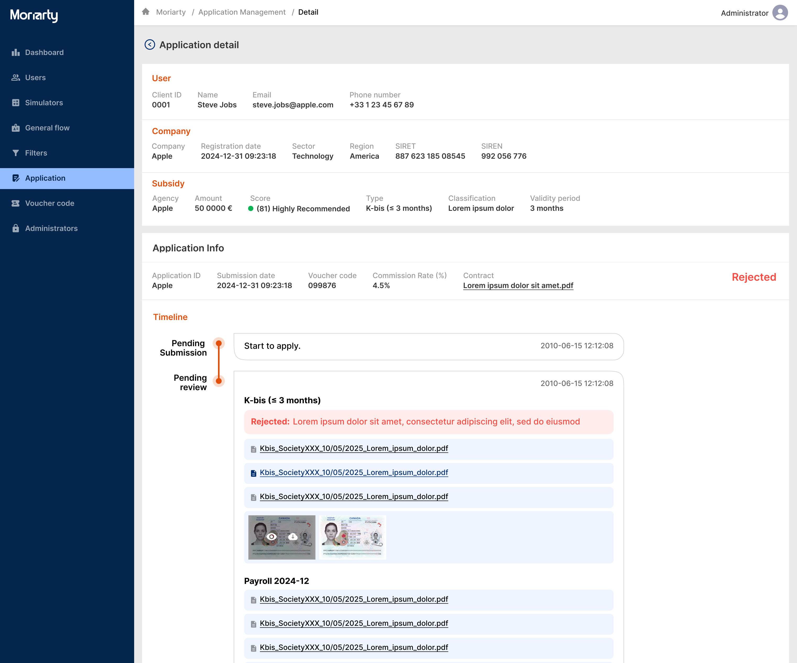 Moriarty — générateur de demandes