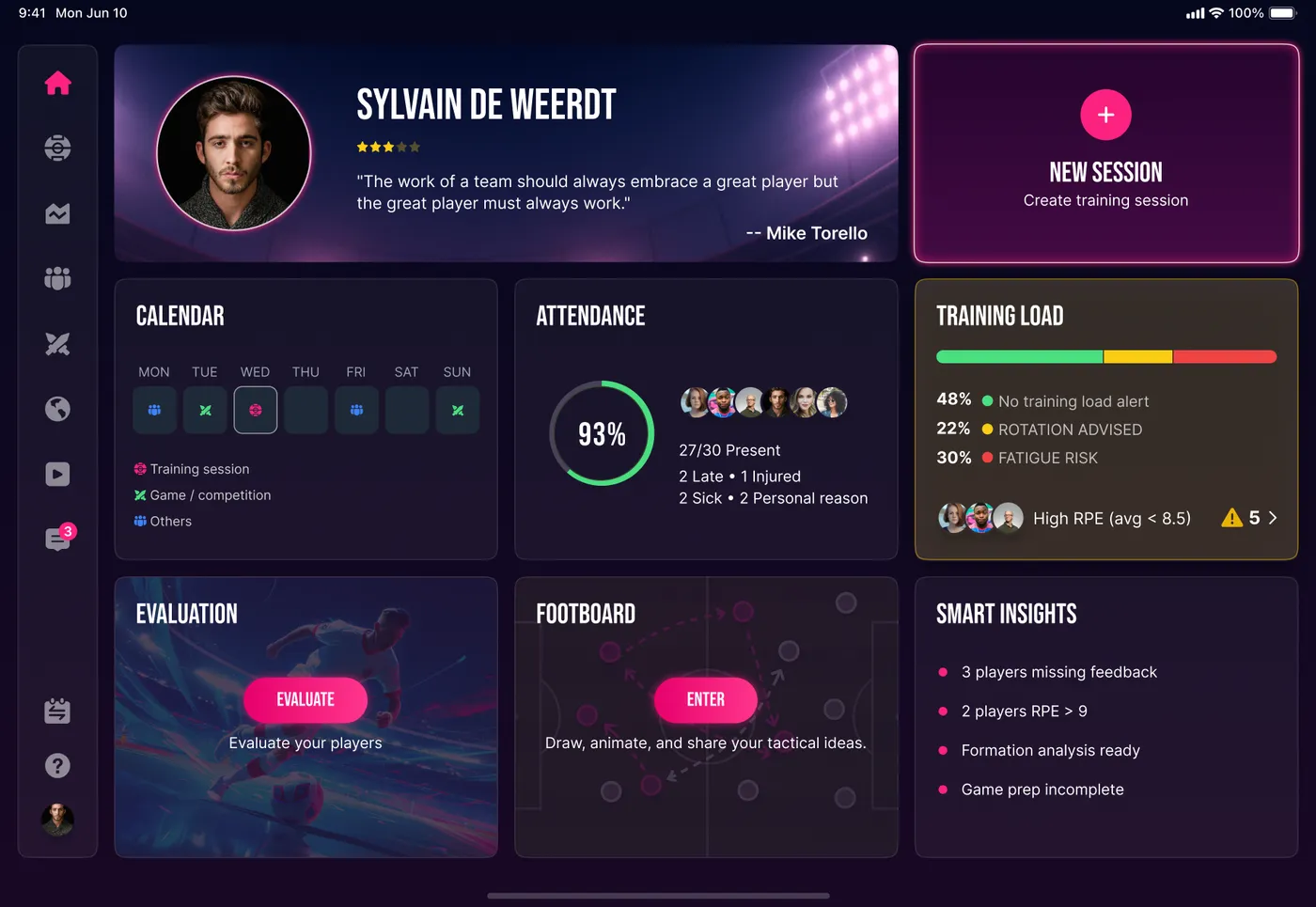 Dashboard club — aperçu 1